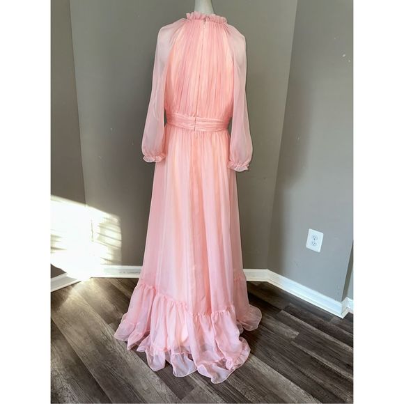 MAC DUGGAL CHIFFON RUCHED ILLUSION RAGLAN SLEEVE RUFFLED GOWN SIZE US 6 - Picture 8 of 10